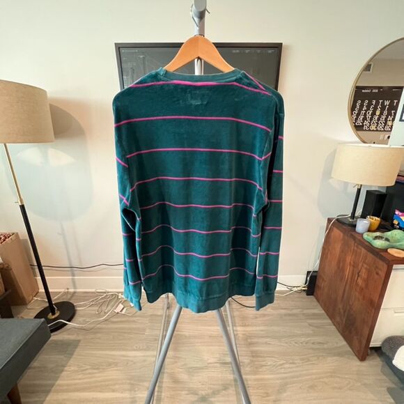 Stussy - Striped Velour LS Tee (#1140071) - Teal, Pink - Picture 2 of 6